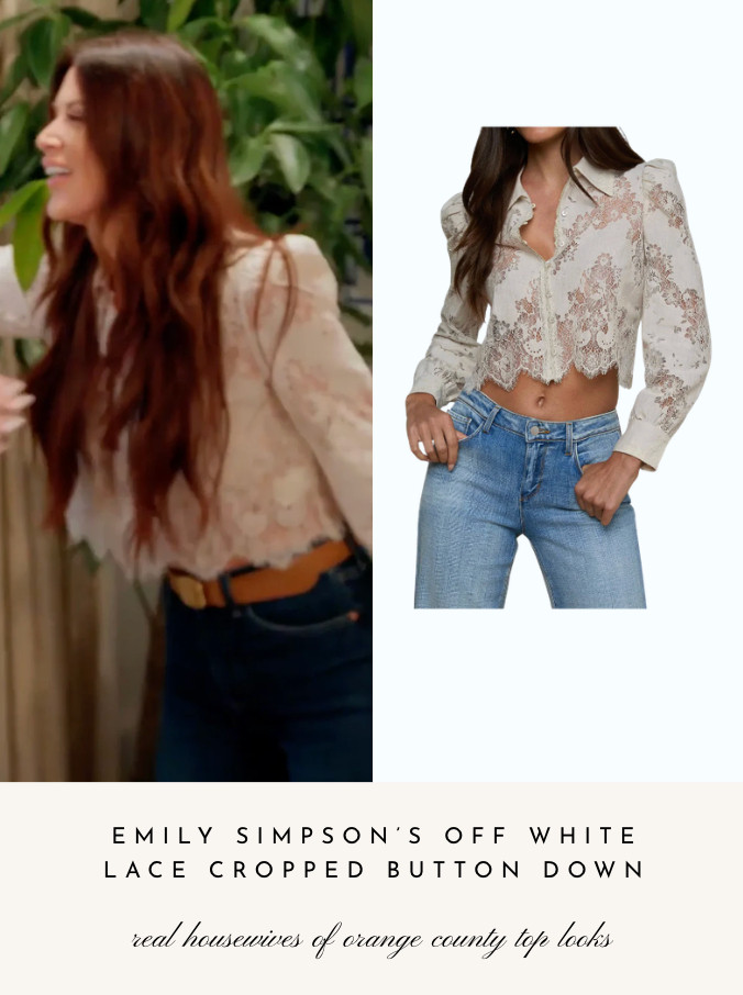 Emily Simpson's Off White Lace Cropped Button Down  

 