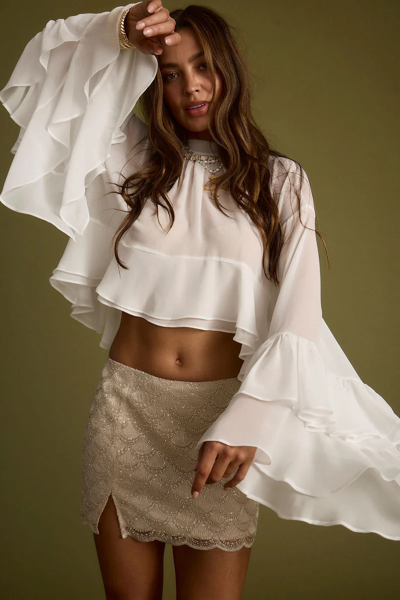 Lola White Chiffon Ruffle Top | 12th Tribe