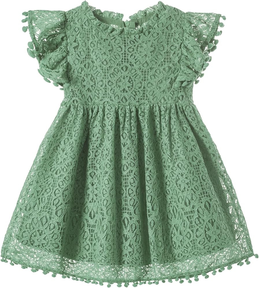 Niyage Toddler Girls Elegant Lace Pom Pom Flutter Sleeve Party Princess Dress | Amazon (US)