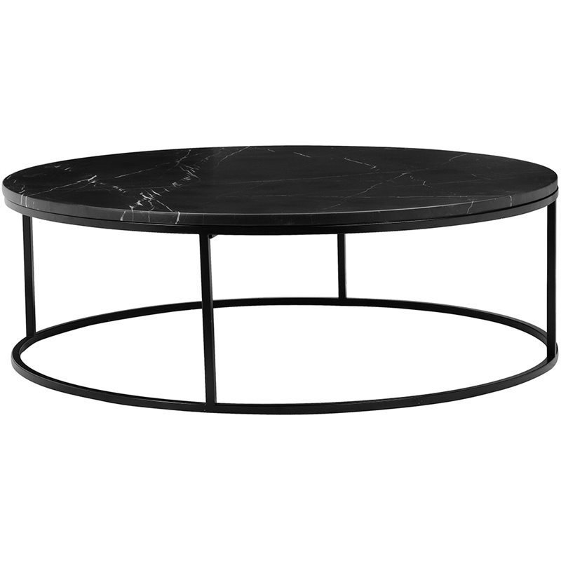Mobital Onix 39 Round Marquina Marble Top Coffee Table in Black | Cymax Stores