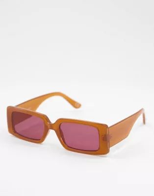 ASOS DESIGN recycled mid square sunglasses with fine frame in brown | ASOS | ASOS (Global)