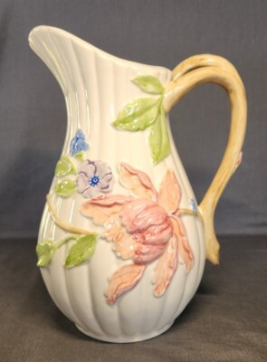 Vintage Fitz & Floyd Floral Woodland Majolica Porcelain Pitcher 10" H, READ | eBay US