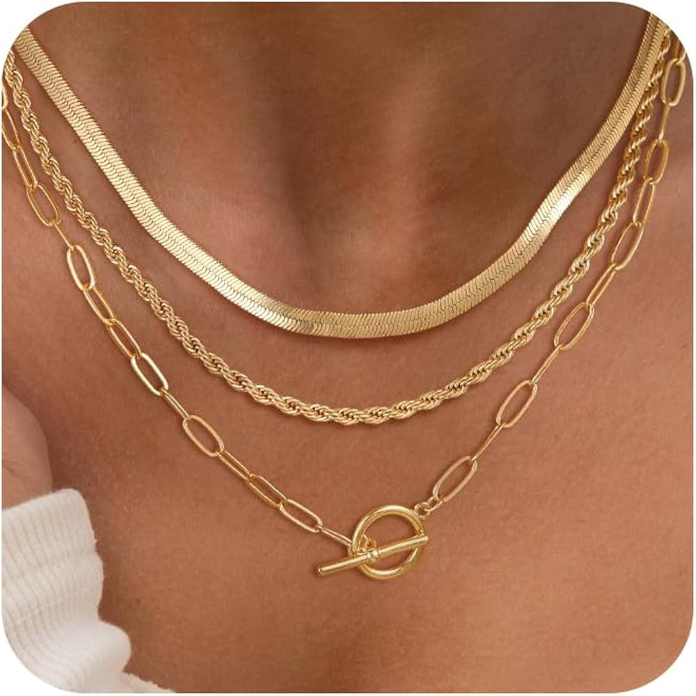 CHESKY Layered Necklaces for Women, 14K Gold Plated Chain Necklace Women Trendy Cuban Link Paperc... | Amazon (US)