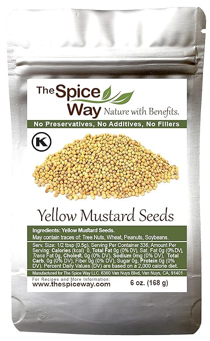 The Spice Way Yellow Mustard Seed - ( 6 oz ) whole seeds, resealable bag | Amazon (US)