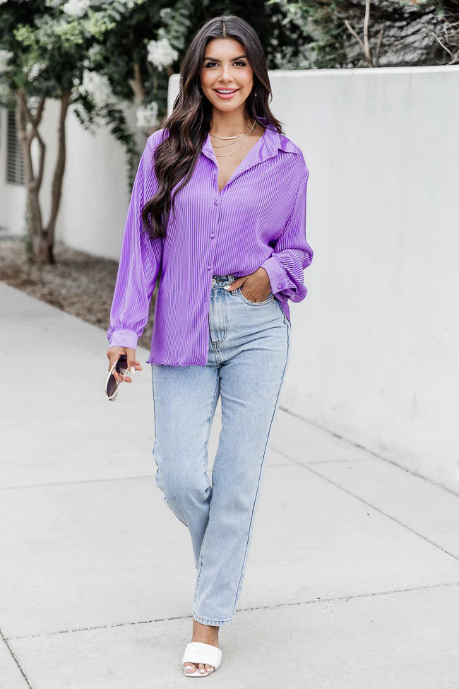 Get It Together Purple Plisse Button Down Blouse | Pink Lily