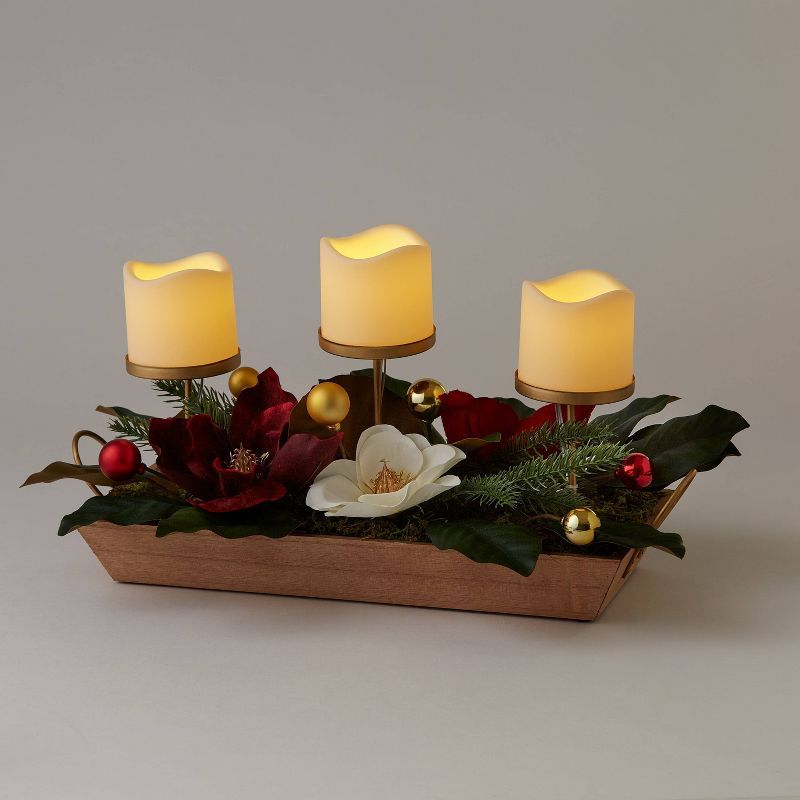 18" Faux Greenery with Florals Electronic Candle Holder - Wondershop™ | Target