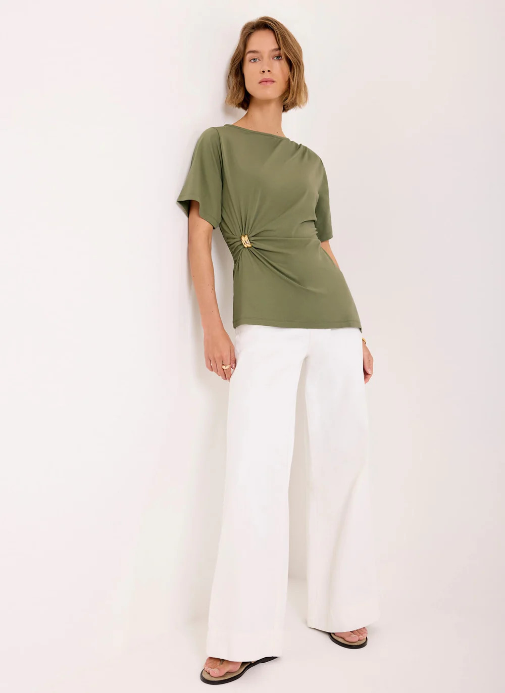Khaki Gathered Detail Top | Mint Velvet