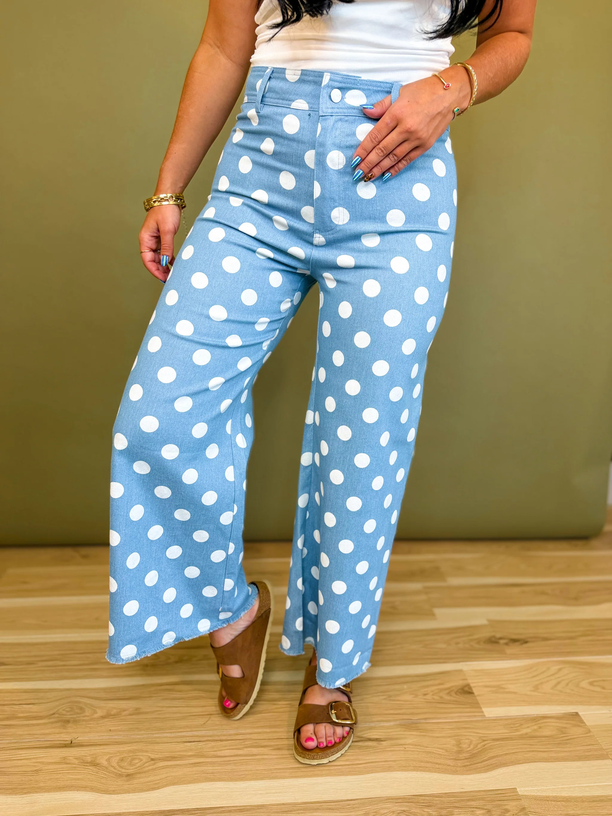 Classic Polka Dot Wide Leg Pants - Denim Blue | Shop.app