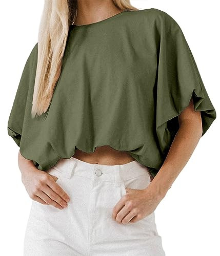 Womens Summer Crewneck Crop Tops Short Sleeve Casual Loose Cropped T Shirts | Amazon (US)
