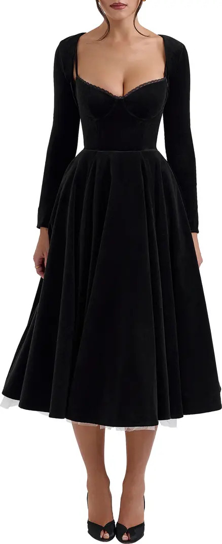 Mademoiselle Long Sleeve Midi Cocktail Dress | Nordstrom