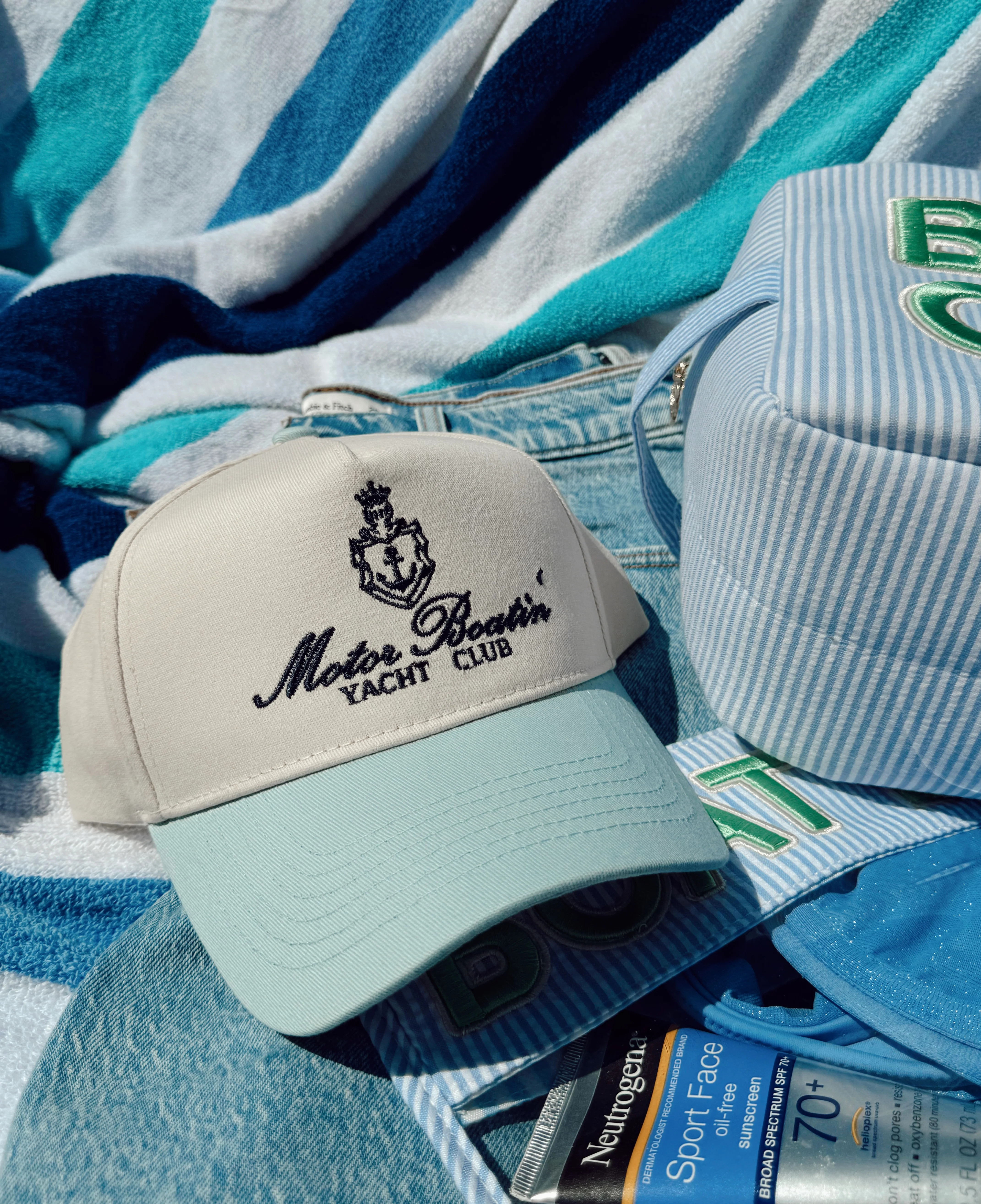 Motor Boatin' Yacht Club - Baby Blue Vintage Trucker Hat | KenzKustomz