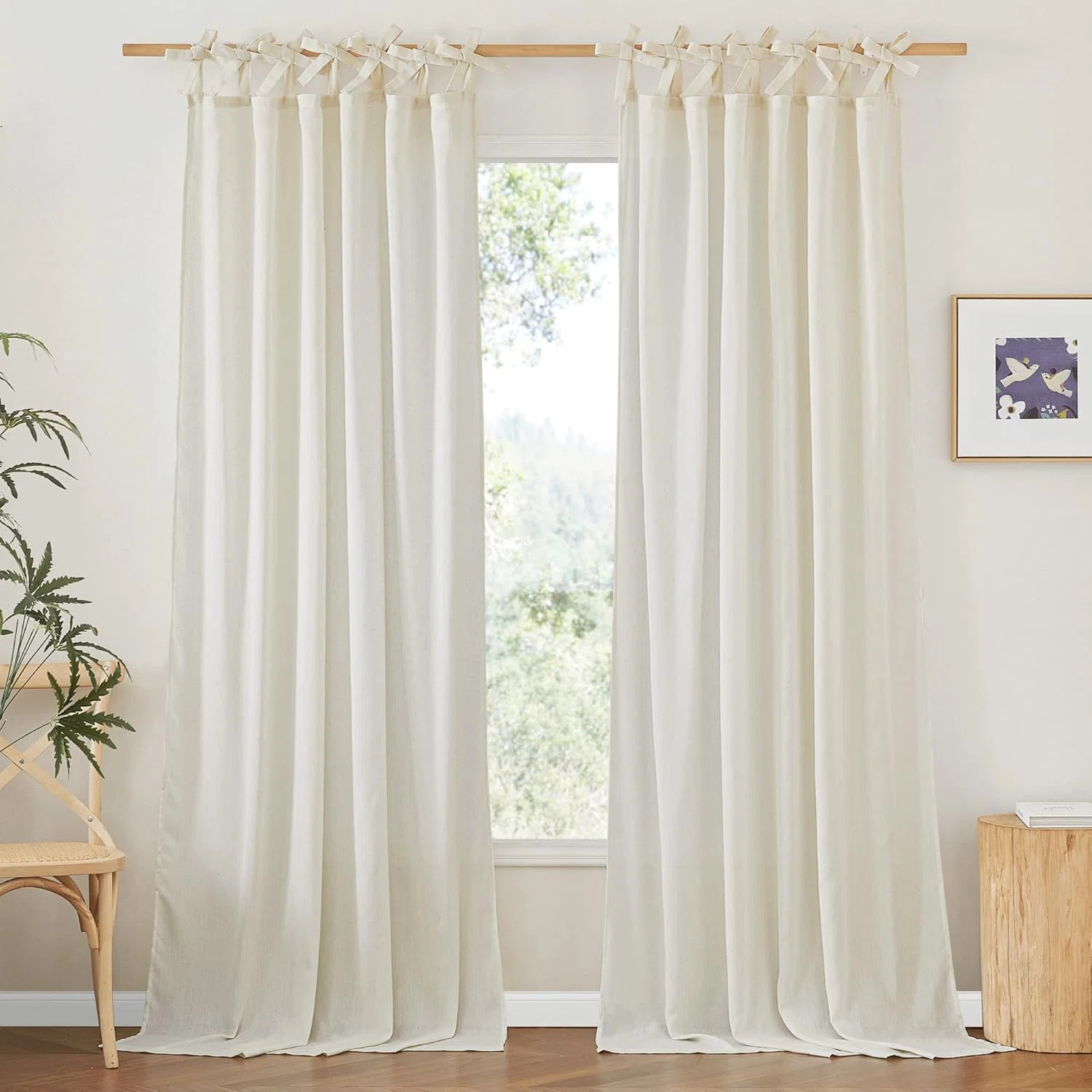 NICETOWN Off Curtains Adjustable Tie Top, Thick Linen Curtains Light Filtering Drapes DIY Crafted... | Wayfair North America