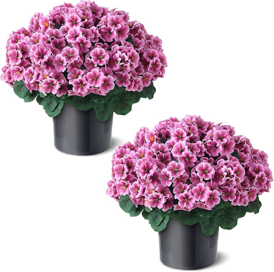 2 Pack Artificial Geranium Flowers Topitary Trees for Outdoors, UV Resistant Geraniums Potted Bus... | Amazon (US)