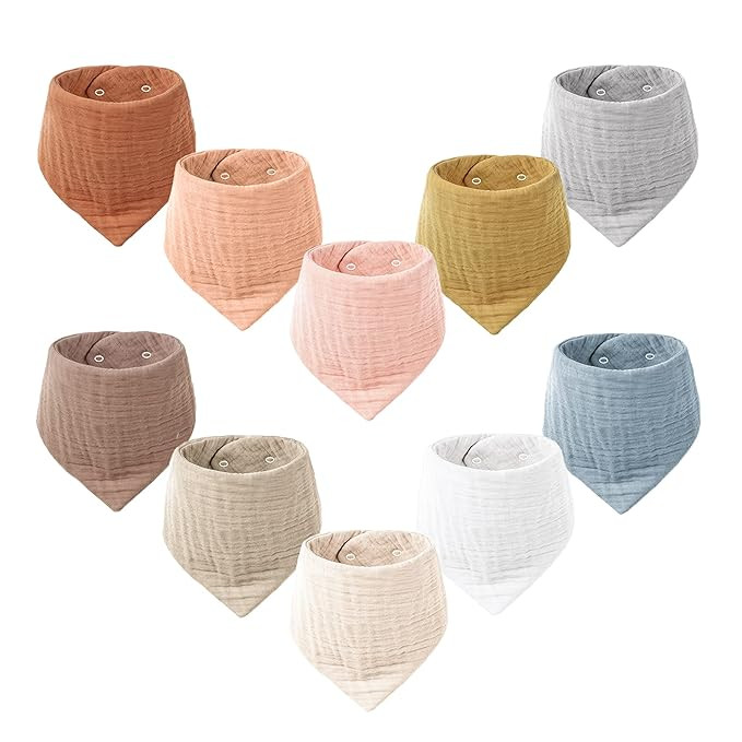 Konssy Muslin Baby Bibs 10 Pack Baby Bandana Drool Bibs 100% Cotton for Unisex Boys Girls, 10 Sol... | Amazon (US)