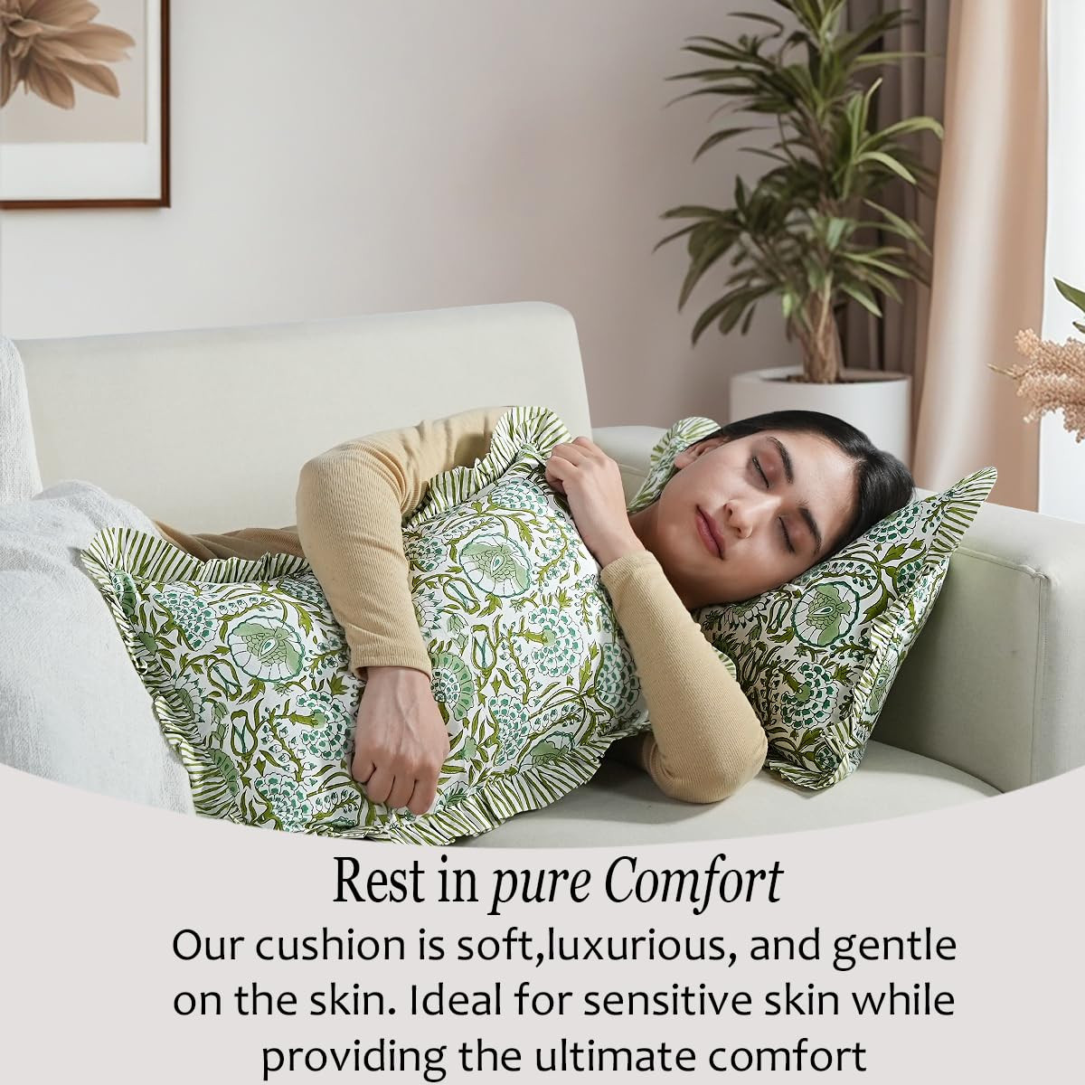 CPC Agate Green 100% Cotton Block Print Ruffle Sham Cover 12x20 inch, Handmade Boho Floral Pillow... | Amazon (US)