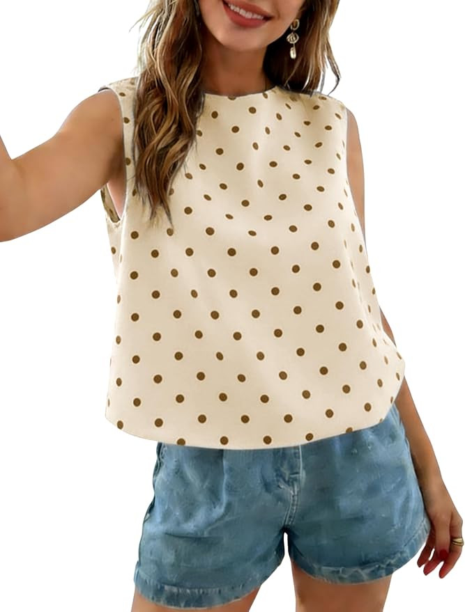 Xiaoxuemeng Womens Polka Dot Top Sleeveless Tank Tops Crewneck Casual Summer Blouse with Bow Tie | Amazon (US)