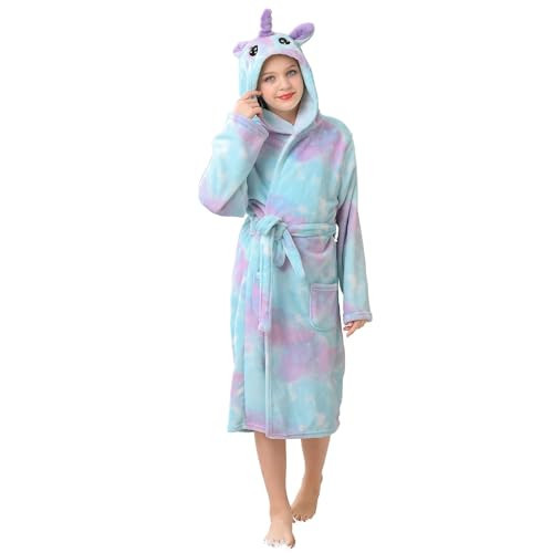 V.&GRIN Girls Fleece Robe, Unicorn Cat Hooded Plush Soft Bathrobe Gifts for Girls 3-14 Years(Candy Unicorn 13-14) | Amazon (US)
