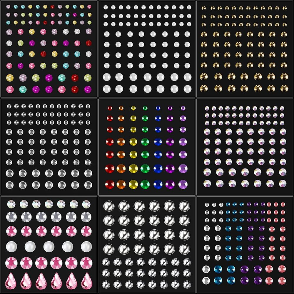 Outus 9 Sheets Face Gems Eye Gems Jewels Rhinestone Face Sticker Self Adhesive Crystal Rainbow Ma... | Amazon (US)