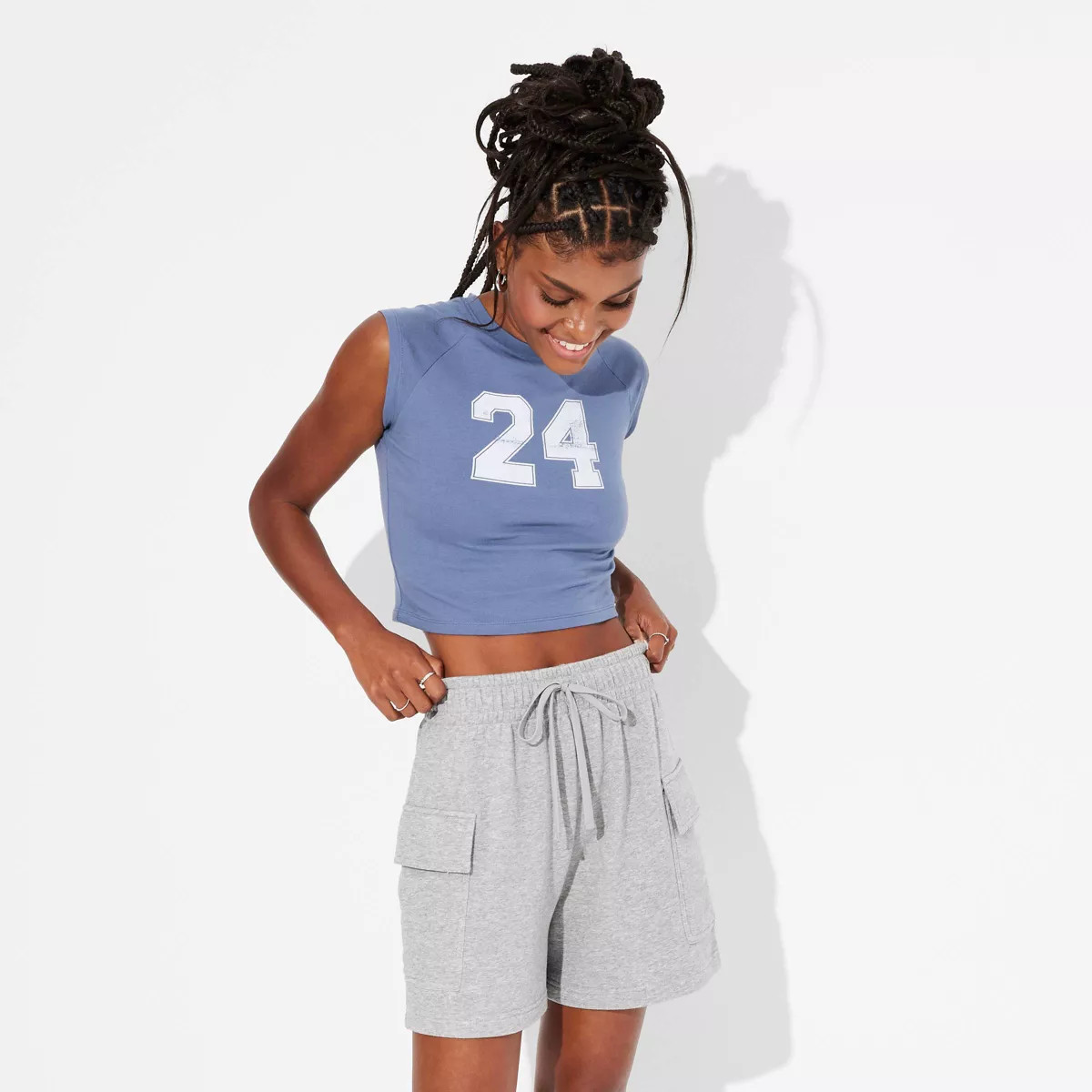Women's Mid-Rise Cargo Sweat Shorts - Wild Fable™ Heather Gray XS | Target