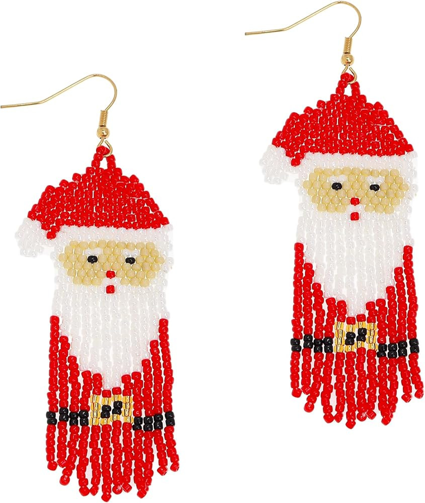 Christmas Seed Beaded Dangle Earrings for Women, Cute Santa Claus Teardrop Dangling Earrings Chri... | Amazon (US)