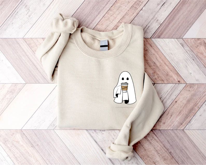 Cute Ghost Coffee Halloween Sweatshirt, Funny Halloween Shirt, Fall Coffee Lover, Cute Fall Sweat... | Etsy (US)