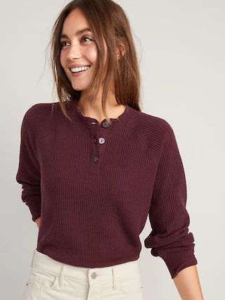 Thermal-Knit Raglan-Sleeve Henley T-Shirt for Women | Old Navy (US)