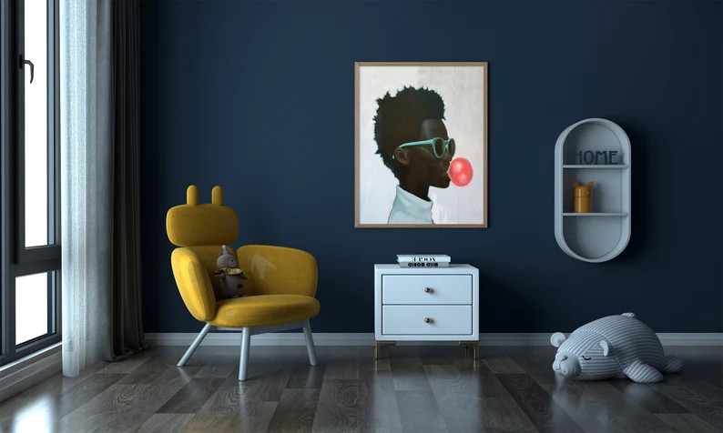 African American Print Boy Blowing Bubble Gum Black Boy - Etsy | Etsy (US)