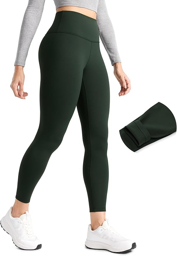CRZ YOGA Matte Fleece Lined Leggings 25'' - Thermal Casual Lounge Workout Womens Yoga High Waiste... | Amazon (US)