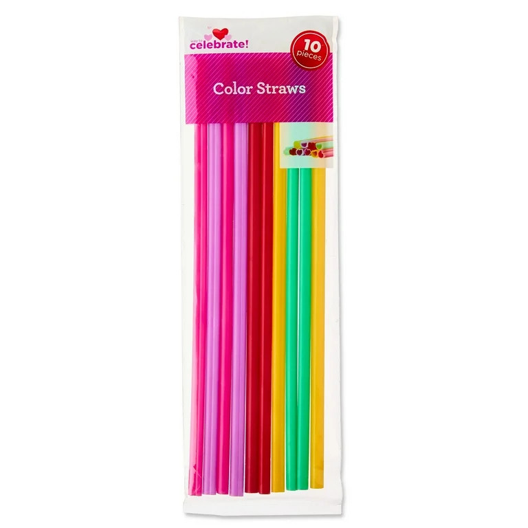 Heart-Shaped Color Straws, Multicolor, 10 Count, Valentine's Day by Way To Celebrate | Walmart (US)