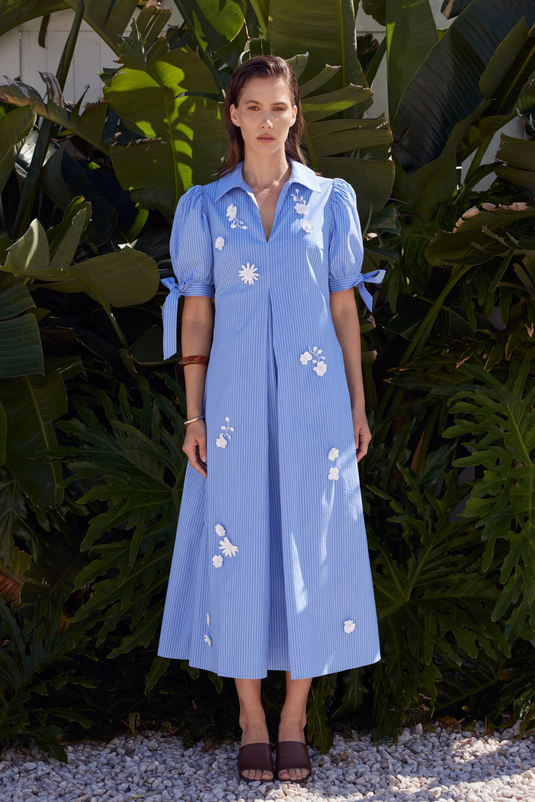 Floral Applique Stripe Midi Dress | English Factory