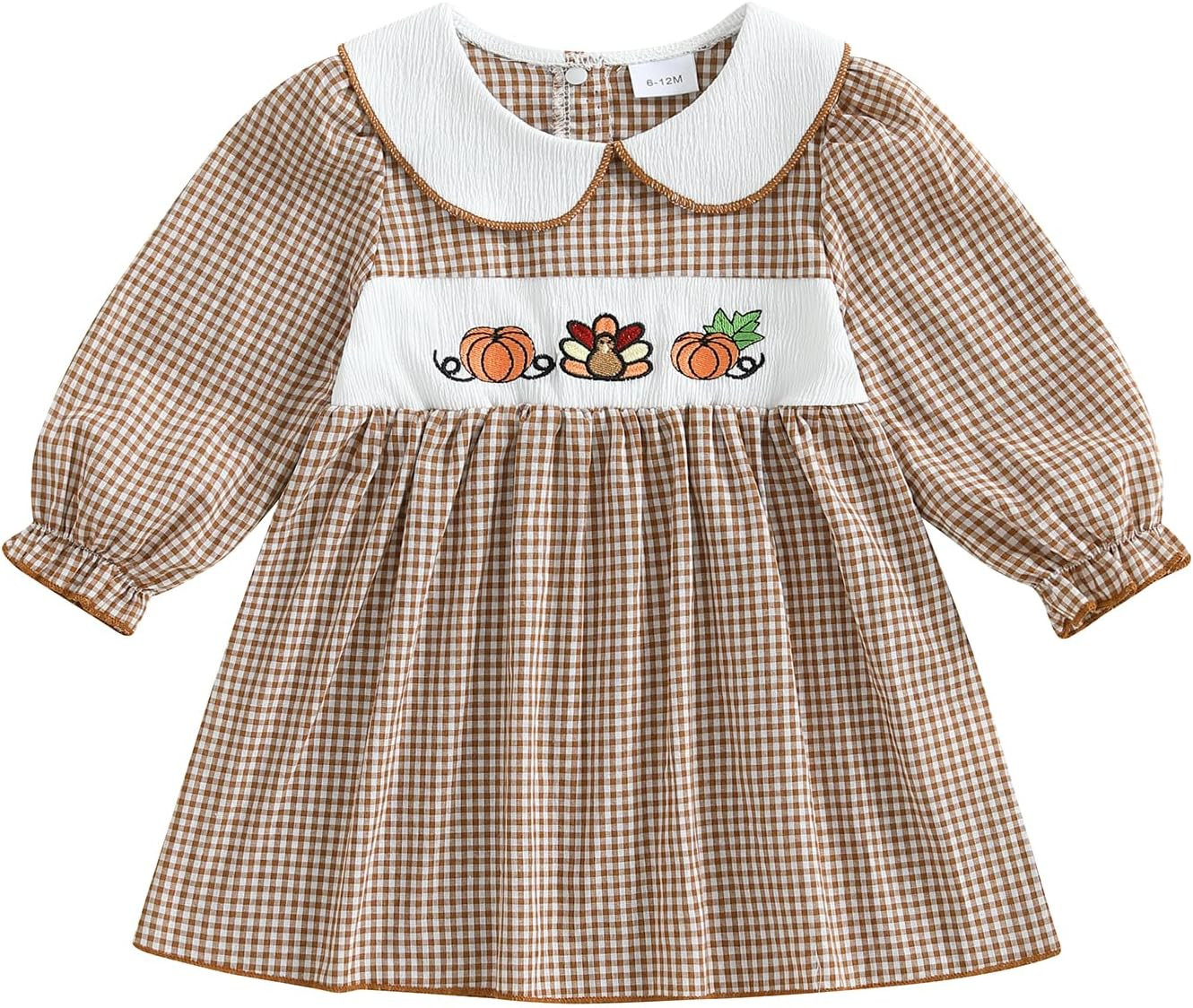 Toddler Baby Girl Thanksgiving Outfit Doll Collar Long Sleeve Smocked Dress | Amazon (US)