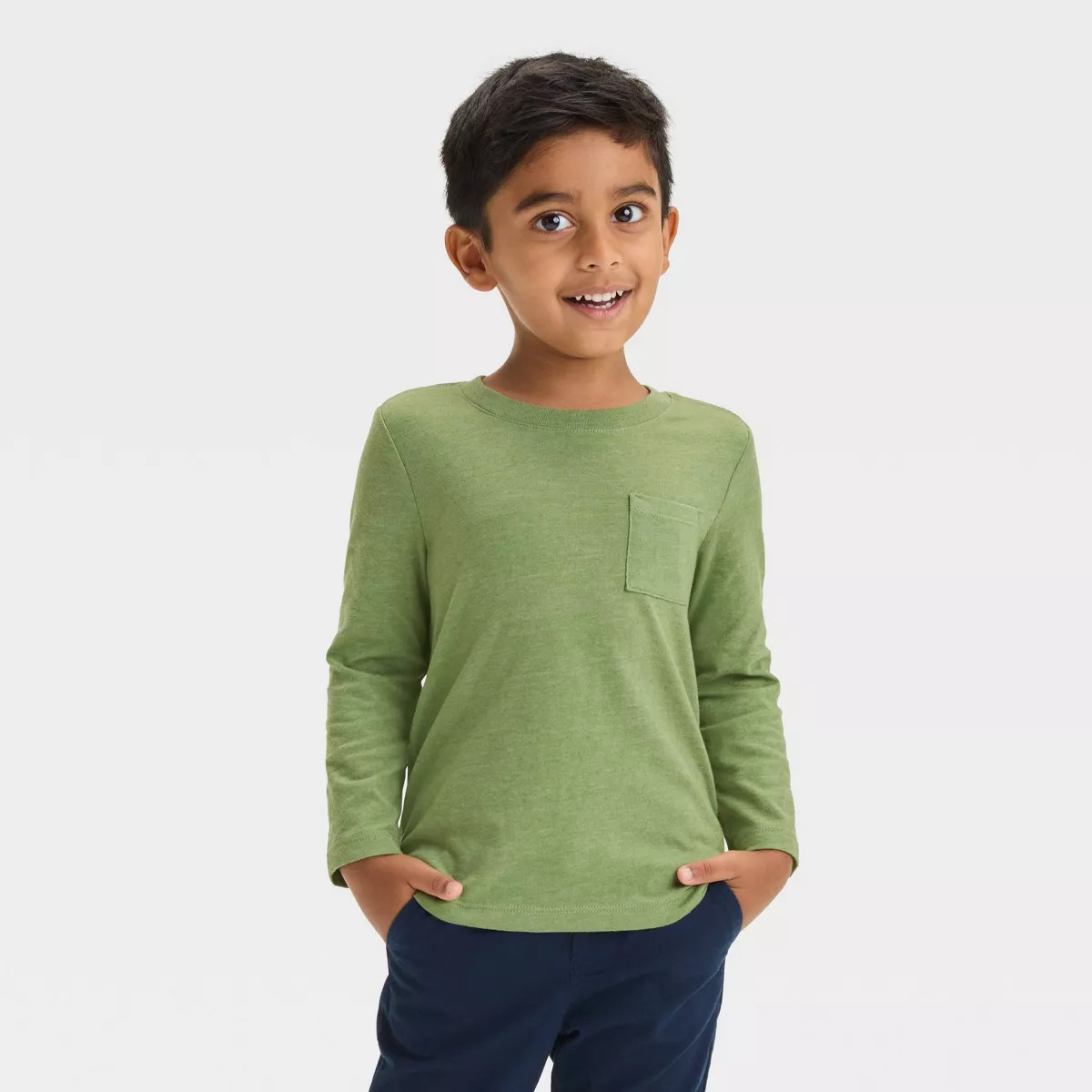 Toddler Boys' Long Sleeve Jersey Pocket T-Shirt - Cat & Jack™ Olive Green 18M | Target