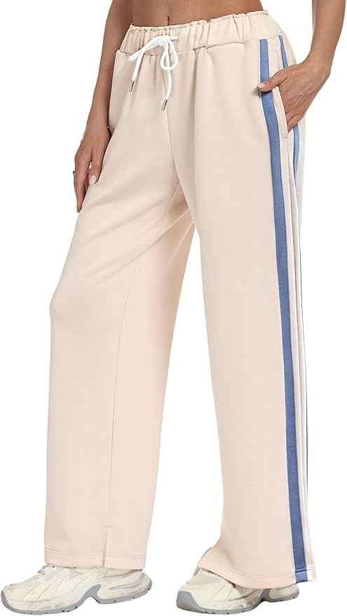 KevaMolly Womens Wide Leg Sweatpants Side Striped High Waisted Baggy Pants Drawstring Lounge Trac... | Amazon (US)