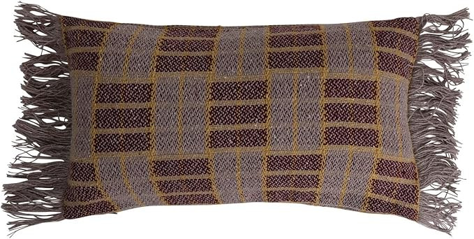 Bloomingville Woven Recycled Cotton Blend Lumbar Fringe Pillow, 20" L x 12" W x 1" H, Multicolor | Amazon (US)
