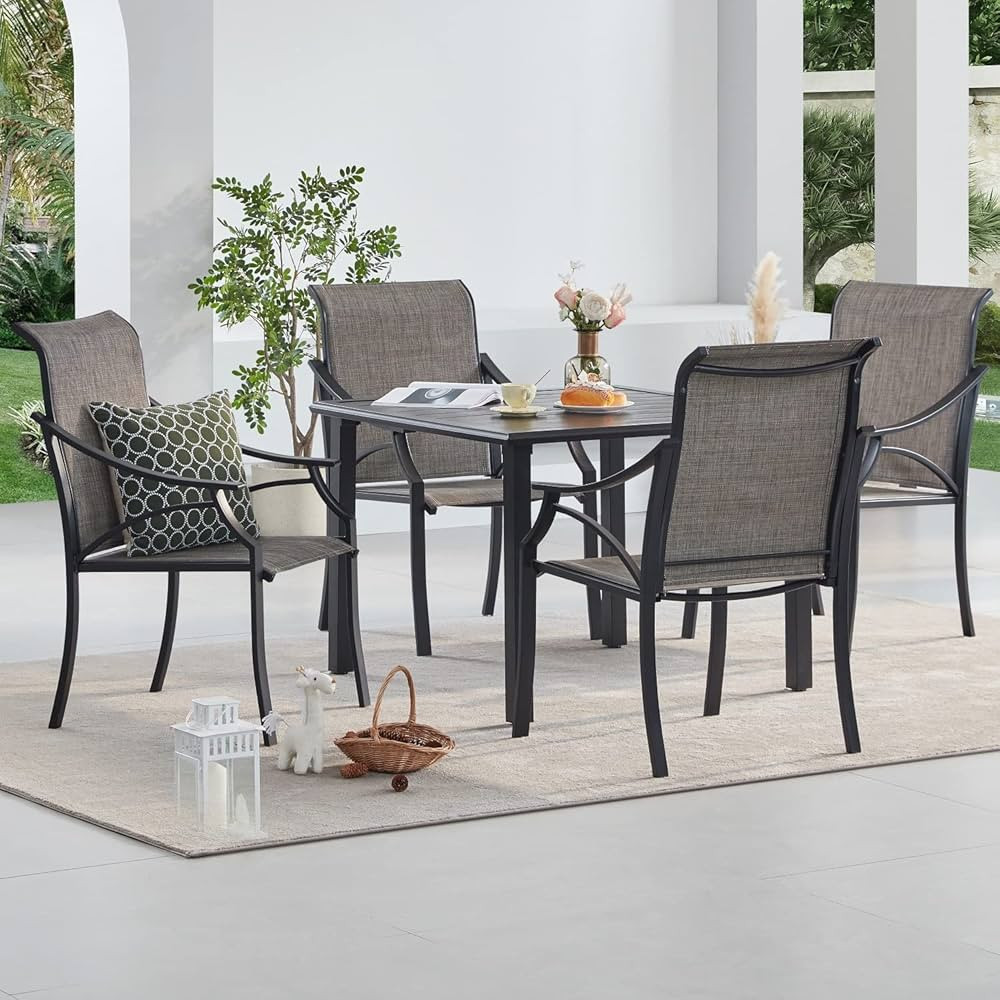 VICLLAX Outdoor Patio Dining Table for 4, 37"x 37" Metal Slatted Tabletop with Adjustable Umbrell... | Amazon (US)