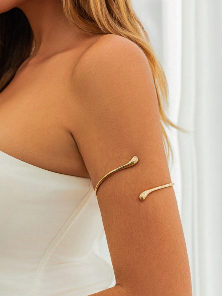 1 Piece Of European And American Minimalist And Personalized Design With An Open Arm Chain Fashion Armband, Gold Jewelry Plain Ring, Water Droplet Metal Arm Bracelet Suitable For Women's Daily Wear, Travel, Parties, Gatherings, Banquets, And Dancing | SHEIN