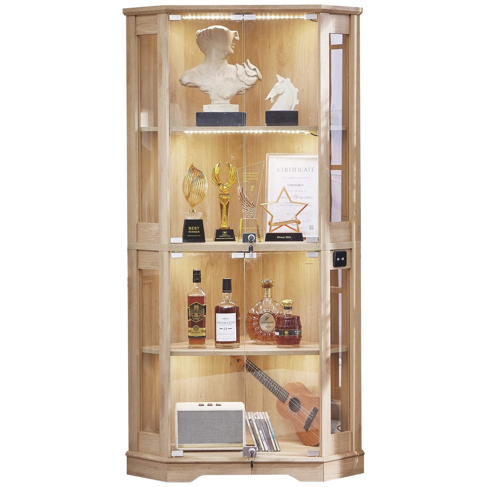 LELELINKY Display Cabinet with Glass Door & LED Lights, 65" 4-Tier Curio Cabinet, Modern Glass Di... | Walmart (US)