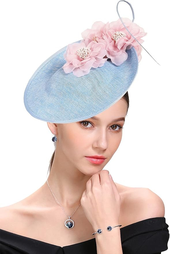 Fascinator Hats for Women Mesh Bow Rhinestone Feather Wedding Tea Party Derby Hat Clip Headband | Amazon (US)