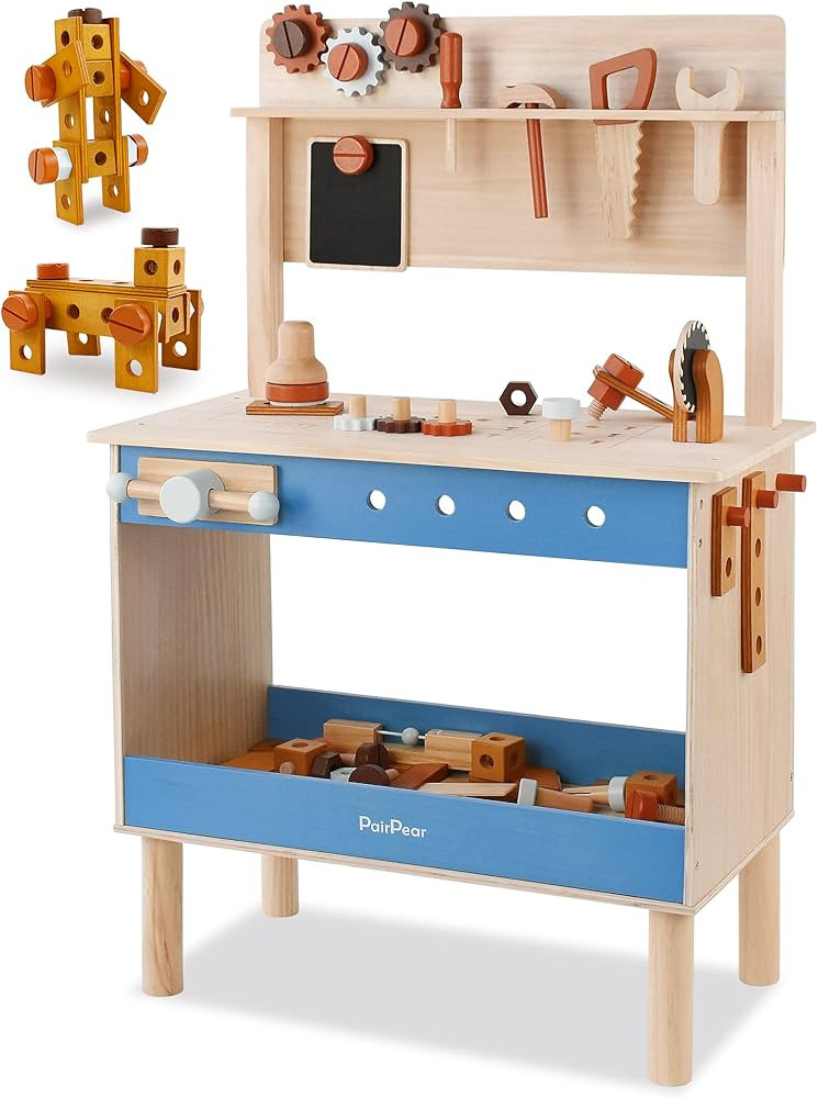 PairPear Kids Tool Bench,Wooden Toys Child Workbench with Toy Hammer and Construction Tools,Toddl... | Amazon (US)