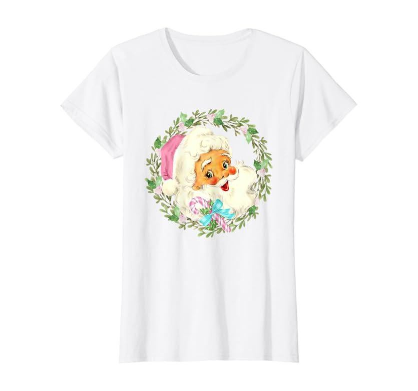 Vintage Pink Santa Claus Pink Christmas Design T-Shirt | Amazon (US)