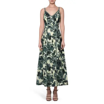 Adelyn Rae Madison Floral Print Cotton & Linen Maxi Slipdress in Olive Multi at Nordstrom, Size Large | Nordstrom