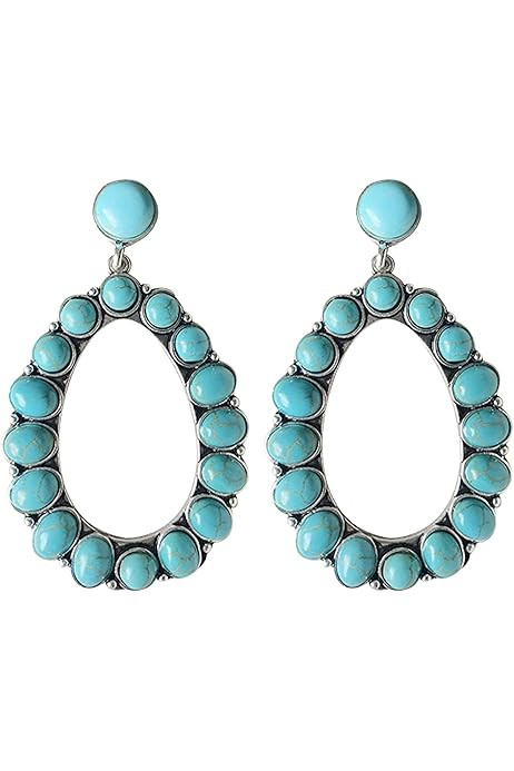 Amazon.com: Western Earrings Boho Turquoise Oval Drop Dangle Earrings for Women Teen Girls Beaded We | Amazon (US)
