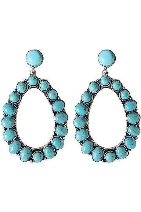 Amazon.com: Western Earrings Boho Turquoise Oval Drop Dangle Earrings for Women Teen Girls Beaded We | Amazon (US)