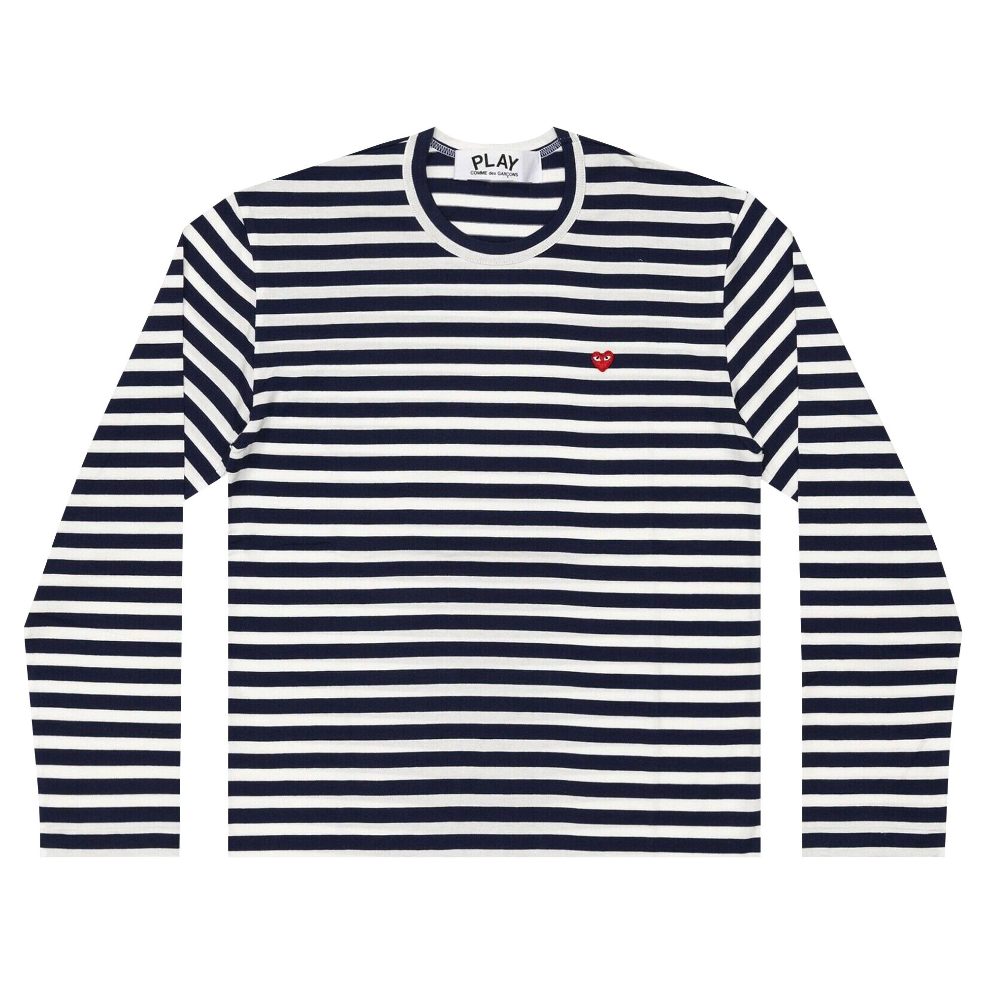 Comme des Garçons PLAY Long-Sleeve Striped T-Shirt With Small Heart 'Navy/White' | Blue | Men's Size XL | GOAT