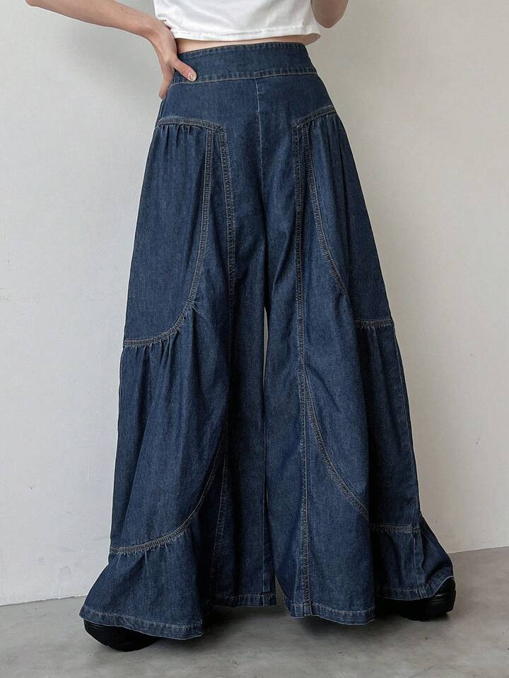 FRIFUL Women's High Waist Pleated Wide Leg Loose Jeans | SHEIN