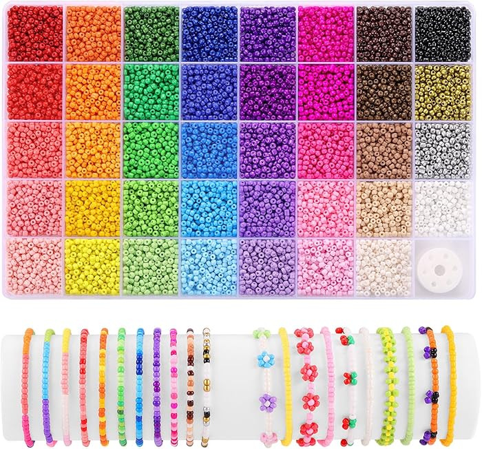 Funtopia 39 Colors 3mm Seed Beads, 9600pcs Small Beads for Jewelry Making, Tiny Craft Beads for B... | Amazon (US)