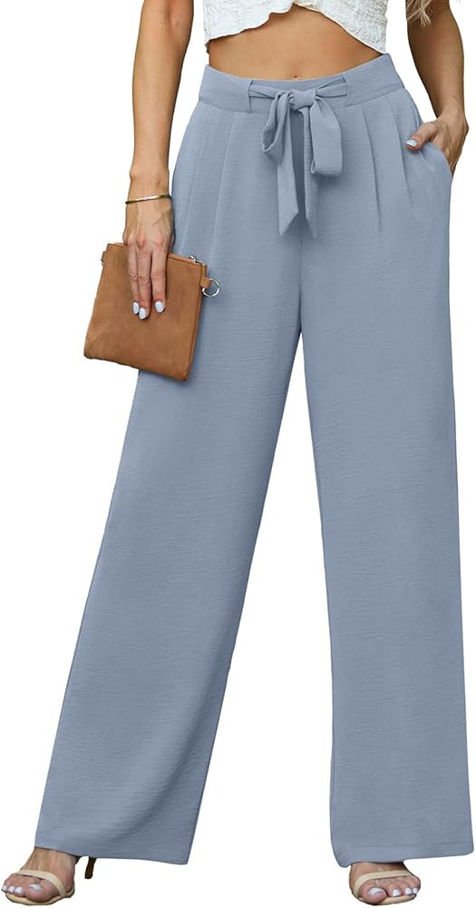 Lepunuo Women's High Waisted Wide Leg Flowy Pants Casual Palazzo Pants Work Adjustable Tie Knot P... | Amazon (US)