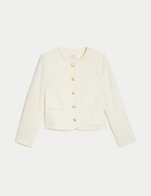 Pure Cotton Tweed Collarless Short Jacket | M&S Collection | M&S | Marks & Spencer IE