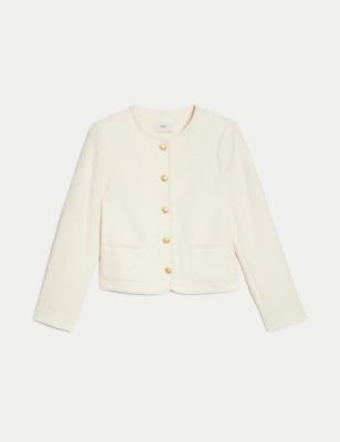 Pure Cotton Tweed Collarless Short Jacket | M&S Collection | M&S | Marks & Spencer IE