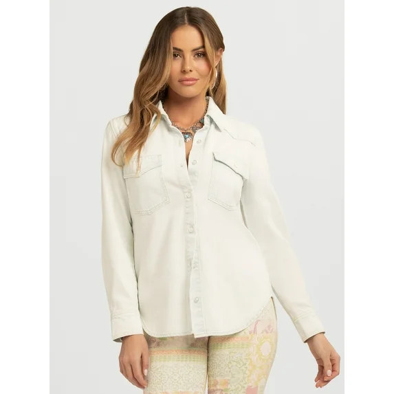 Jessica Simpson Women's Relaxed Denim Shirt with Long Sleeves, Sizes XS-4X | Walmart (US)